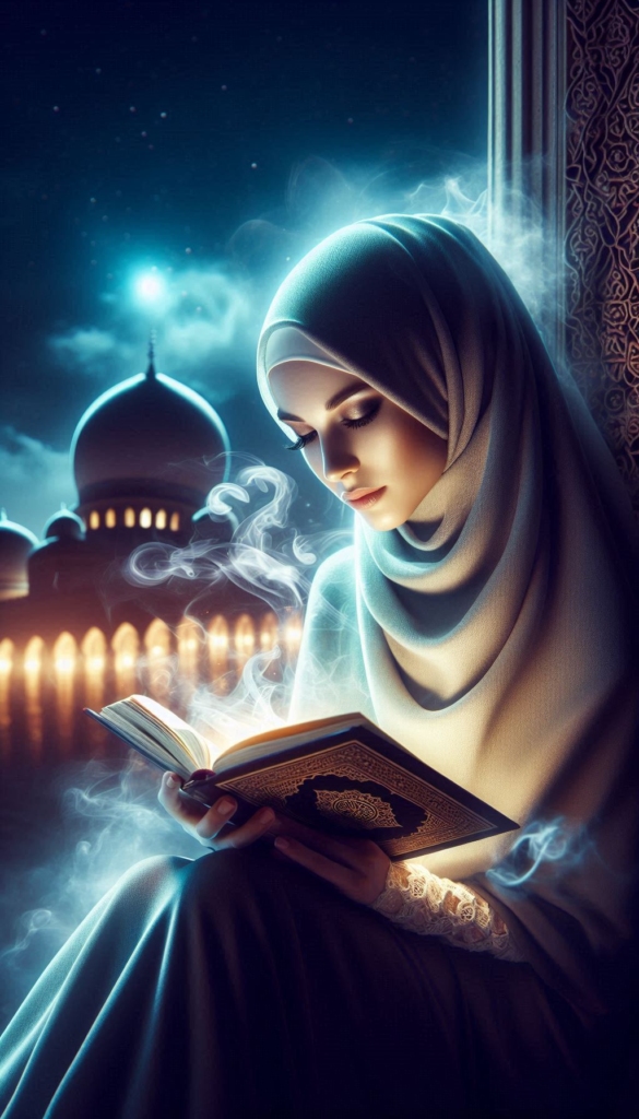 Woman reading book in hijab book cover