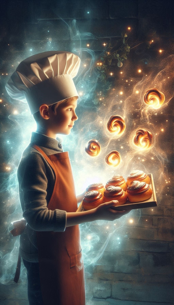 Young Chef with Magical Pastries ai book Cover Design