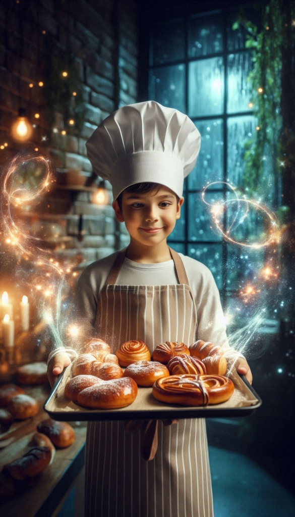 Young Chef with Magical Pastries ai book Cover Design