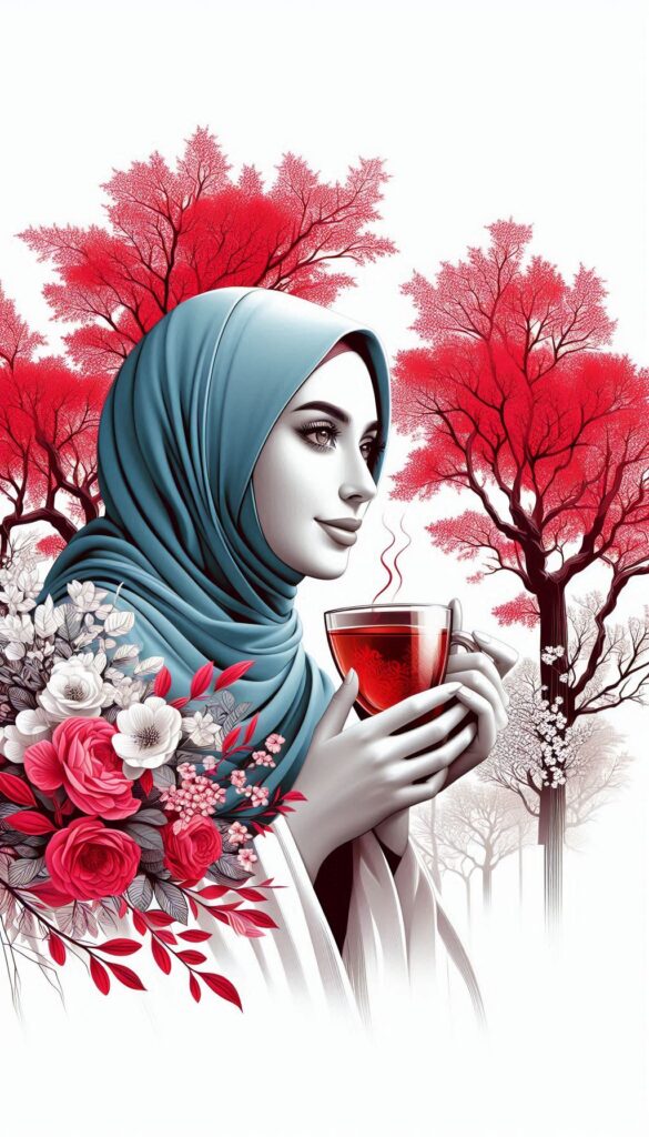 hijab woman vibrant red trees book cover