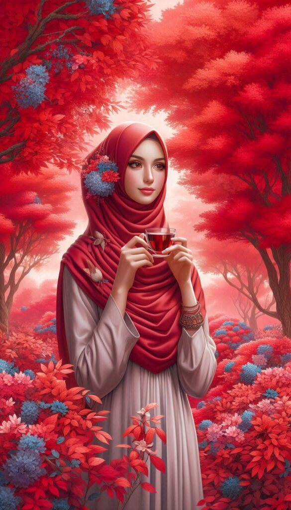 hijab woman vibrant red trees book cover