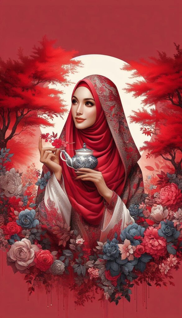 hijab woman vibrant red trees book cover