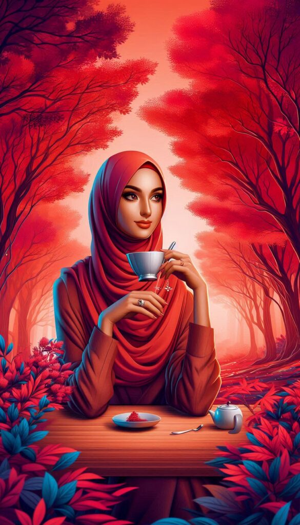 hijab woman vibrant red trees book cover