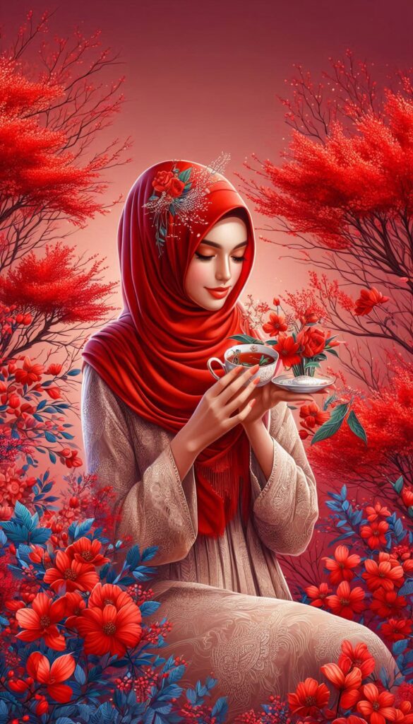 hijab woman vibrant red trees book cover