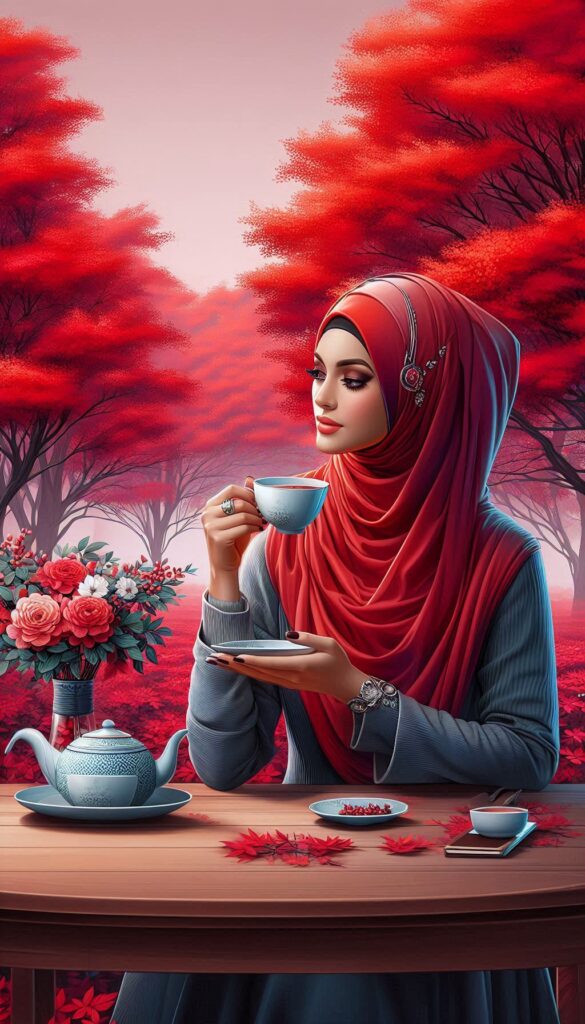 hijab woman vibrant red trees book cover