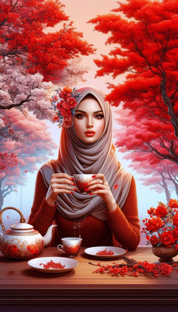 hijab woman vibrant red trees book cover