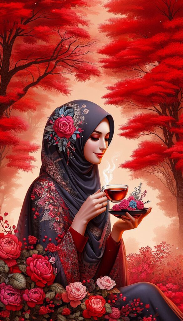 hijab woman vibrant red trees book cover