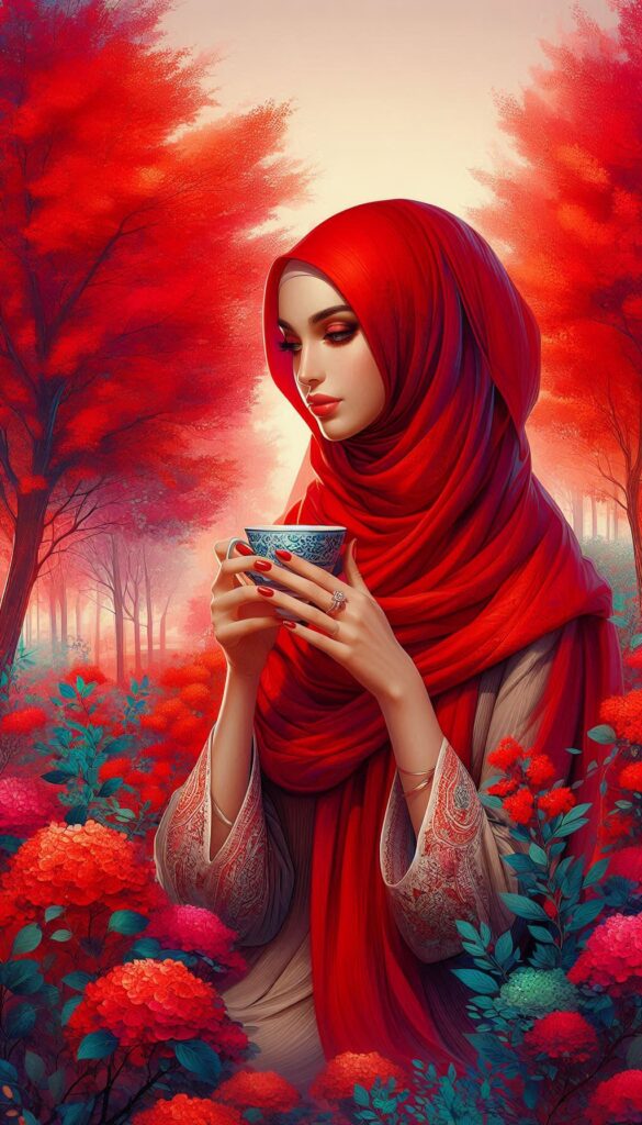 hijab woman vibrant red trees book cover