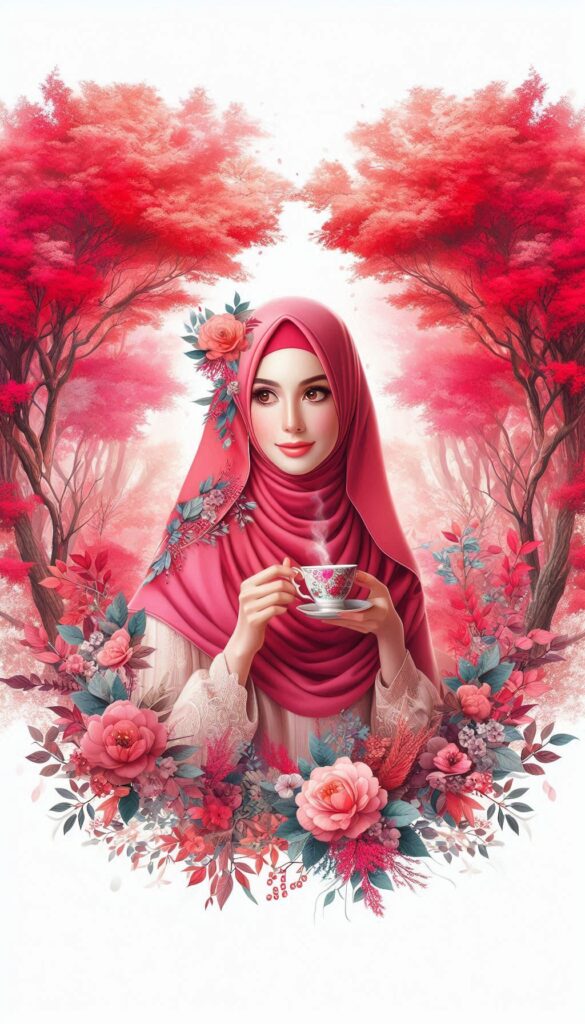 hijab woman vibrant red trees book cover